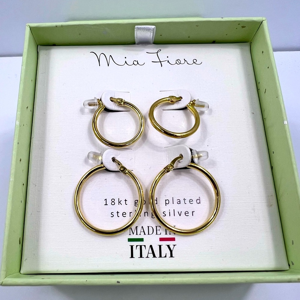 MÍA FIORE, 2 HOOP EARRINGS, STERLING SILVER, 18KT GOLD PLATED, 2 DIFFERENT SIZES - Picture 2 of 16